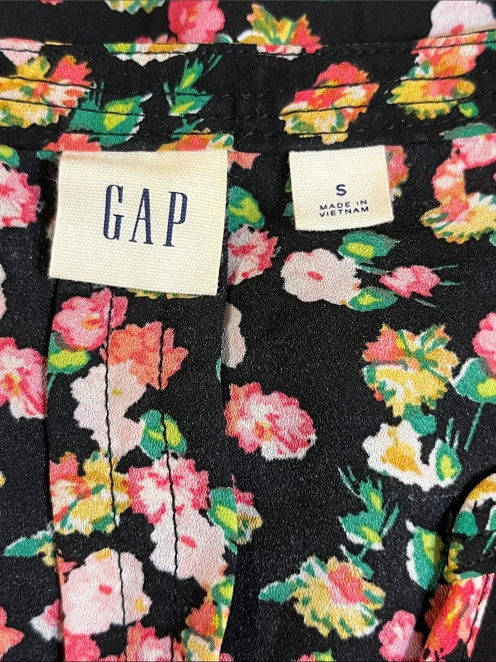 GAP Black Floral Sleeveless Dress with Pink and Green Flowers - Picture 3 of 4